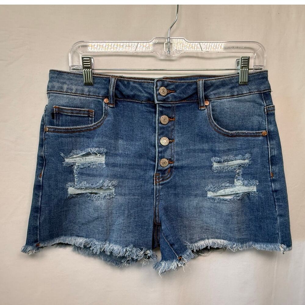 Judy Blue Button Fly Mid Rise Cut Off Shorts, JB017, Size Large